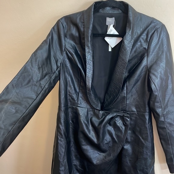 Asos Design Tux faux leather croc embossed collar mini dress wrap US 12 - Picture 7 of 11